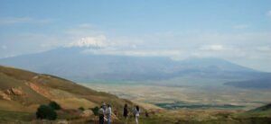 Mt. Ararat as seen from the boat-shaped object with Lesser Ararat to the left (© Mary Nell Lee)