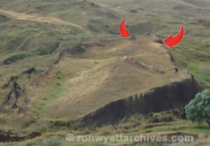 The 2 locations near the front of the ship where the 1960 expedition blew holes in the site with dynamite.