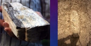A specimen found near the front of the ark and an intact timber in situ show the light color of the petrified structure members