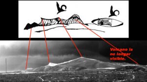 Reassembled stele compared with modern topography.