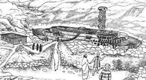 Artist's conception of Noah's Ark with a tower adjacent for perhaps tourists