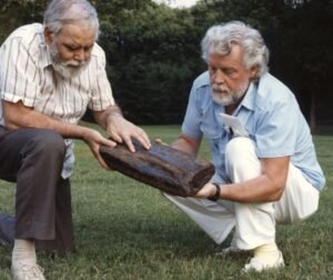 Ron showing Dr. Roberts the deck timber from 1987