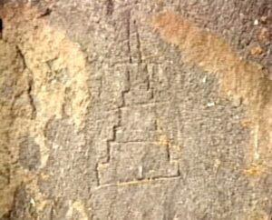 Carving on one of the drogue stones which looks like it could represent the Tower of Babel