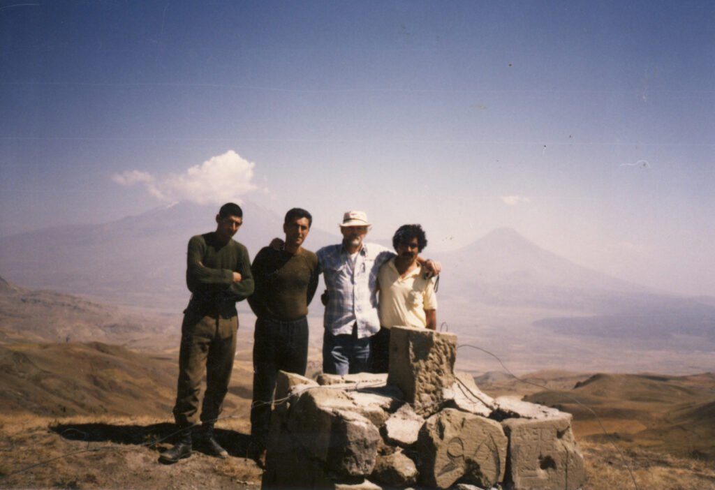 Ron Wyatt with friend Dilaver and soldiers at the remains of the ancient stele