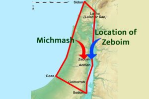 Leaving Michmash and heading east to the Valley of Zeboim is exactly where the ashen city's remain are located.